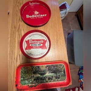 Lot Of 3 Vintage Rheingold & Budweiser Beer Trays